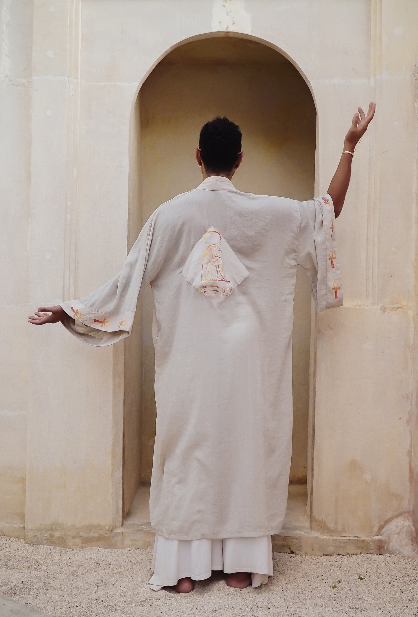 Sekhmet Fire lotus ankh bone turkish cotton long kimono ....
