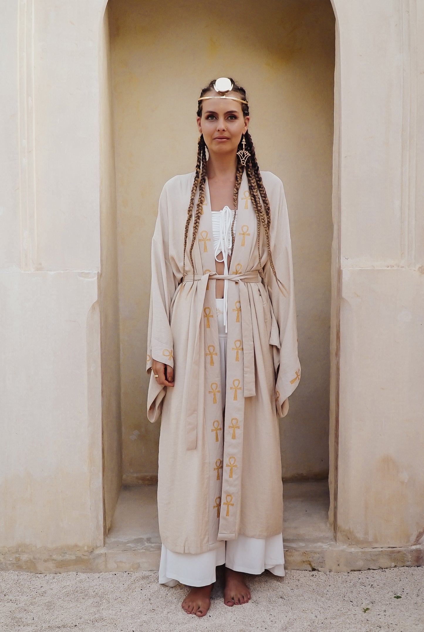 Hathor gold sand linen long kimono ......