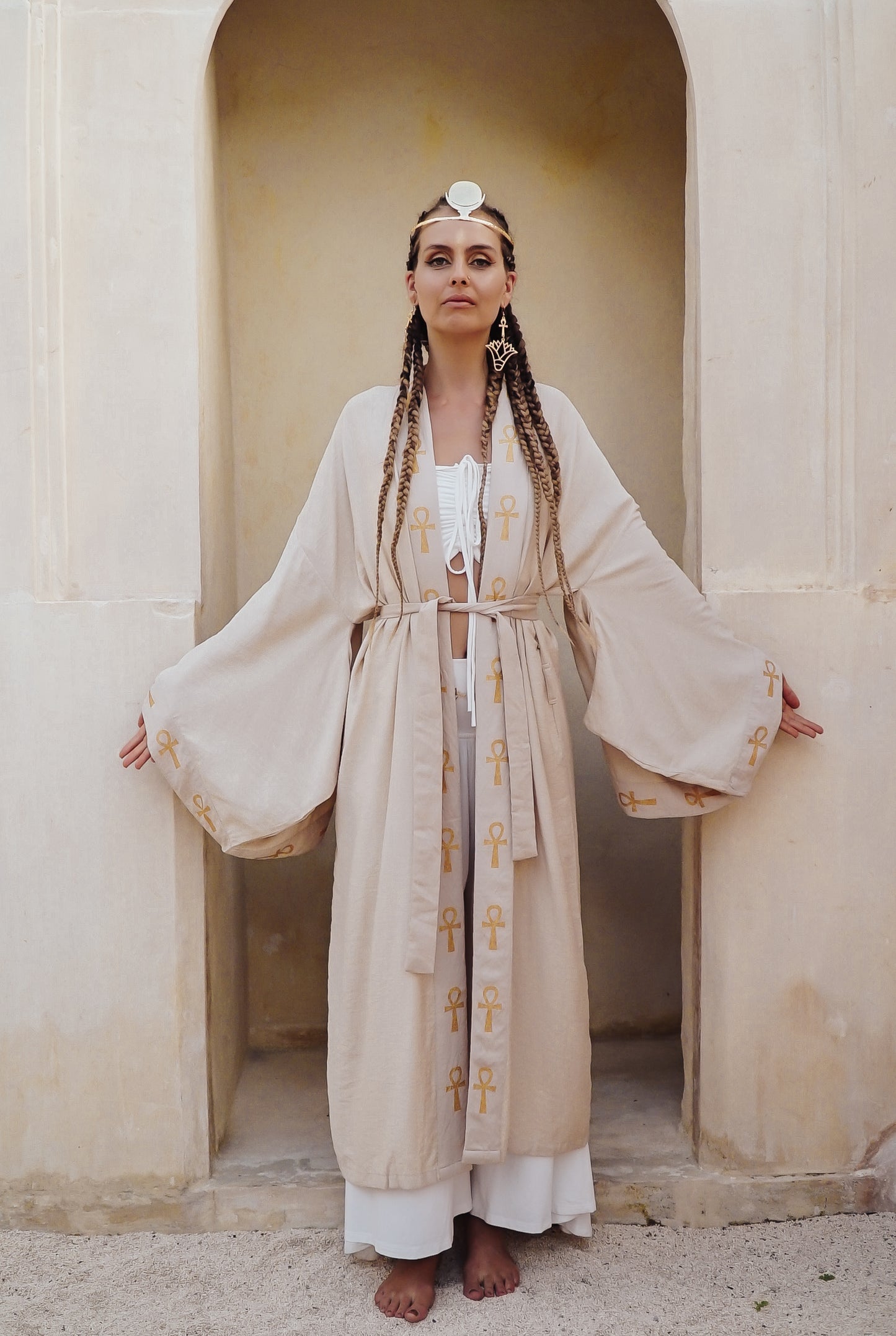 Hathor gold sand linen long kimono ......