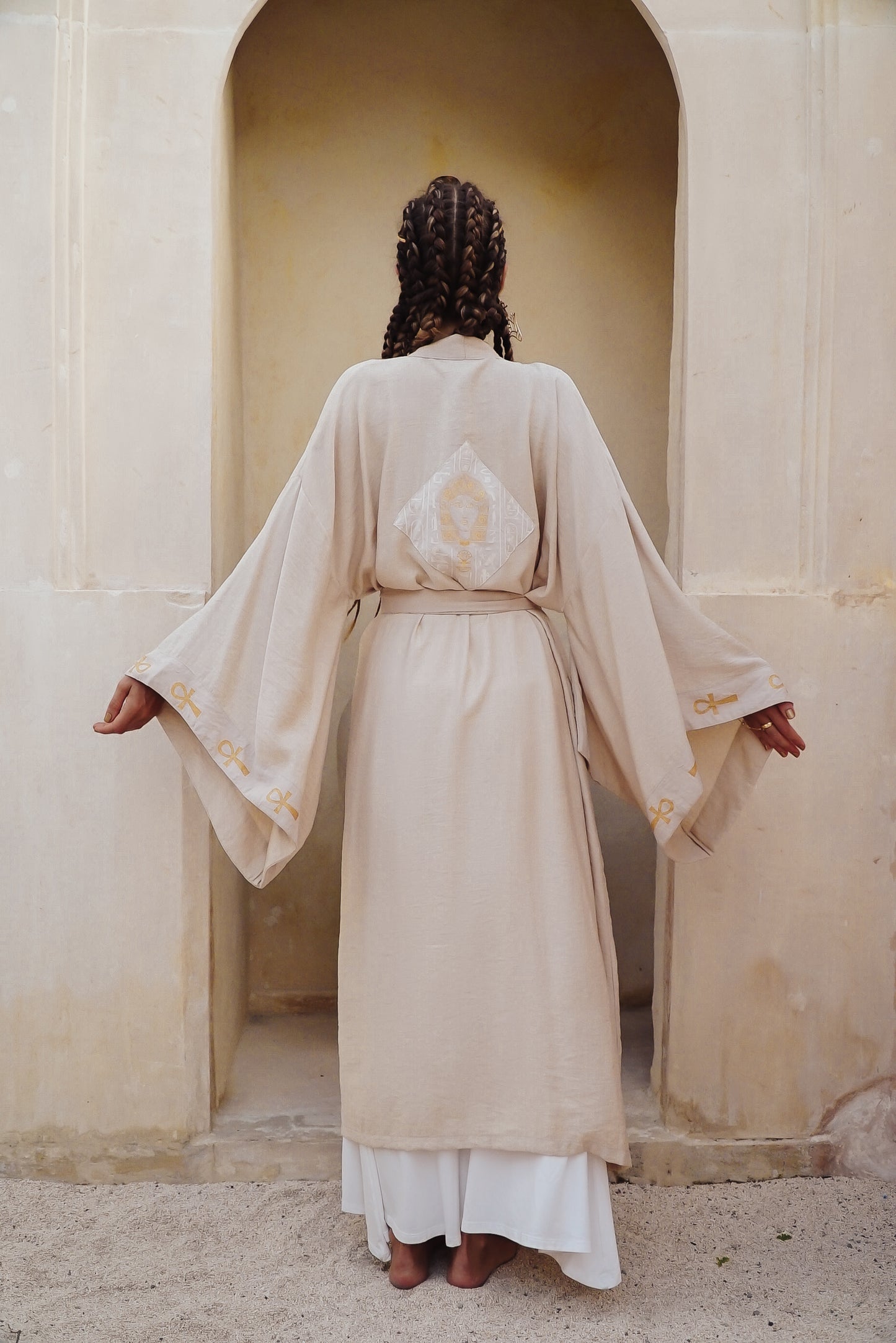 Hathor gold sand linen long kimono ......