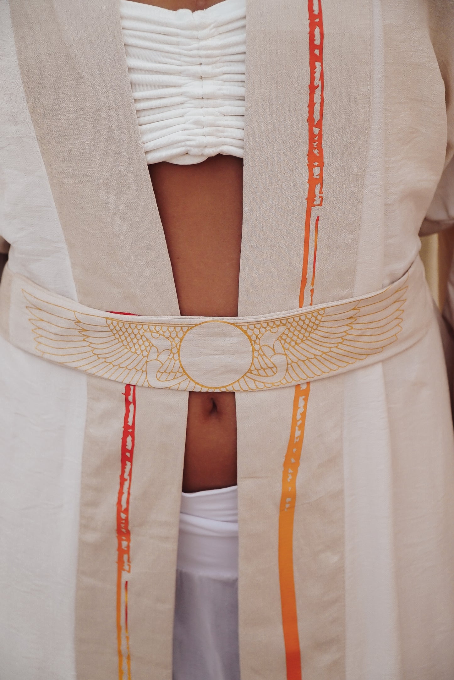 Sekhmet fire lotus ankh long linen kimono....