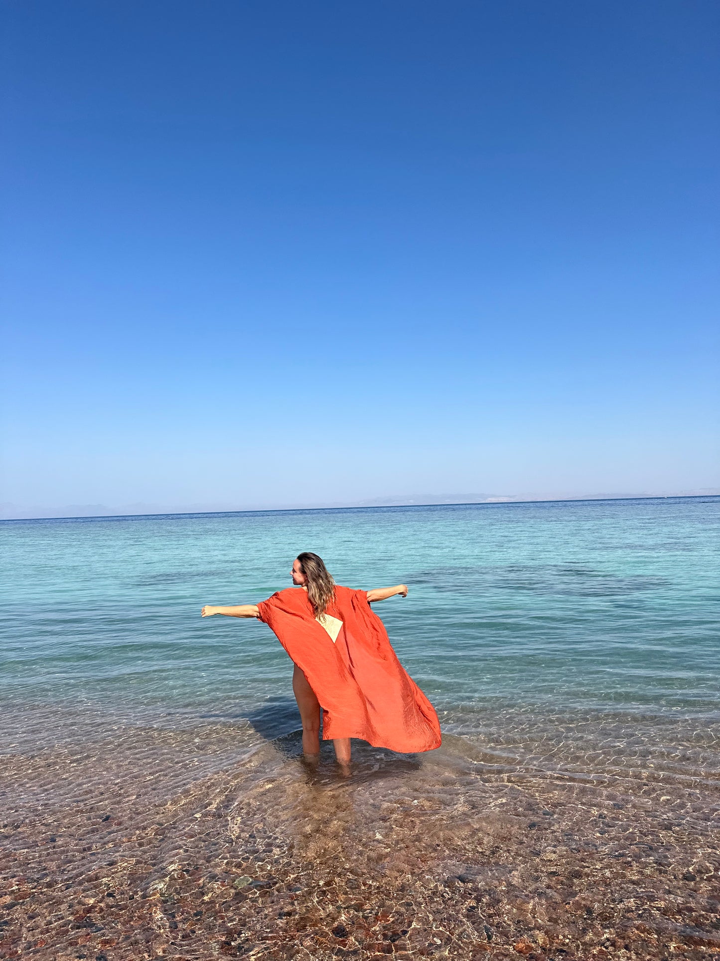 Exclusive Limited edition flame orange cotton embroidered ankh robe.