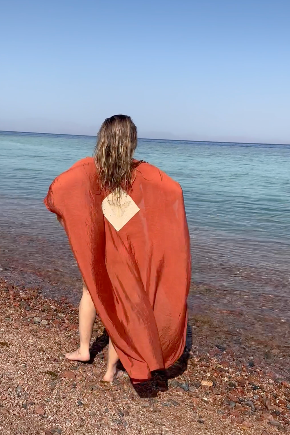 Exclusive Limited edition flame orange cotton embroidered ankh robe.
