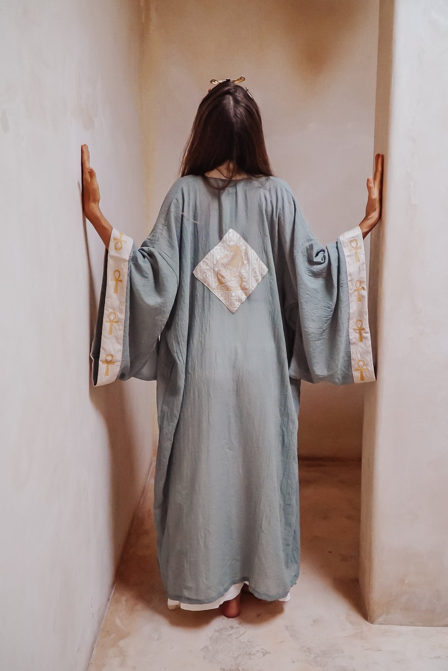 Sage green turkish cotton lotus priestess ankh long kimono