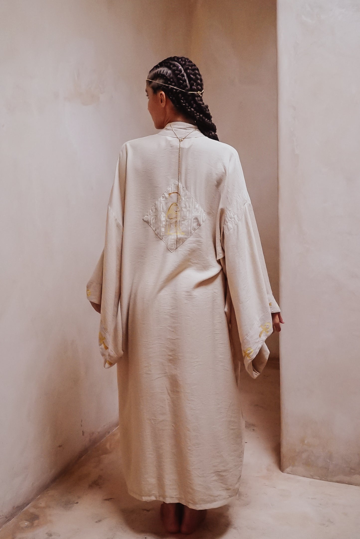 Gold Sekhmet lotus long kimono