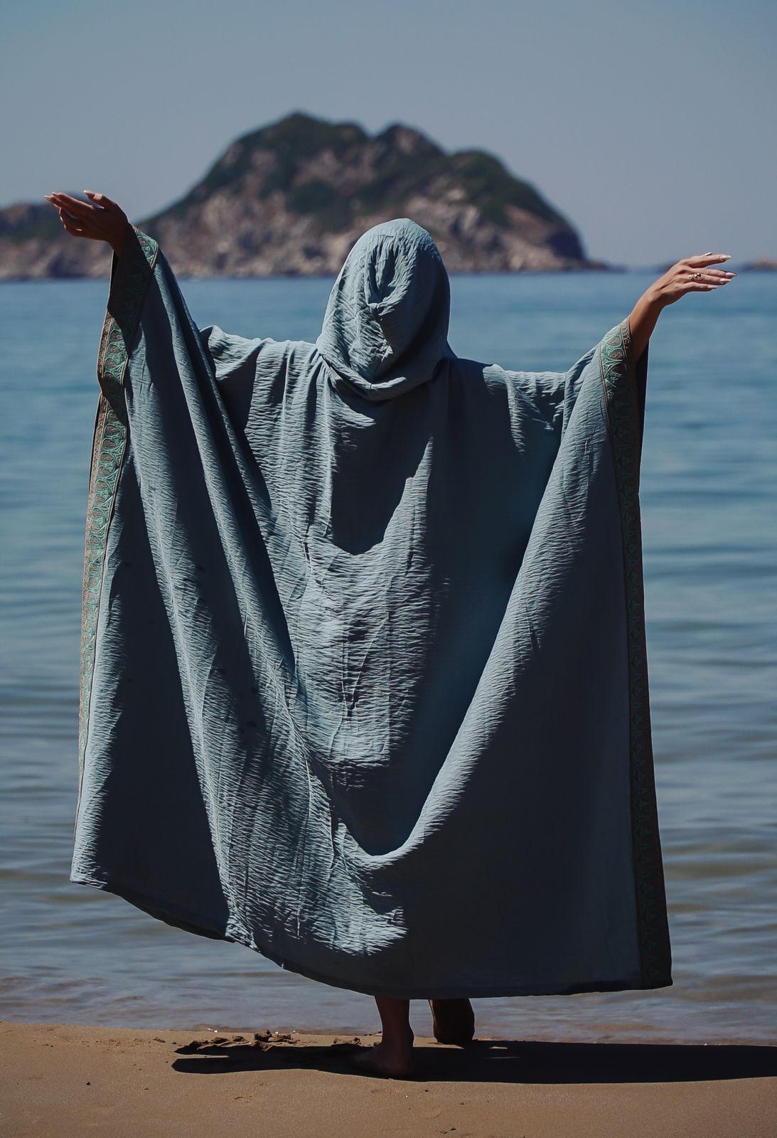 The Lotus of the Sacred Waters • Teal Blue Ceremonial Cape