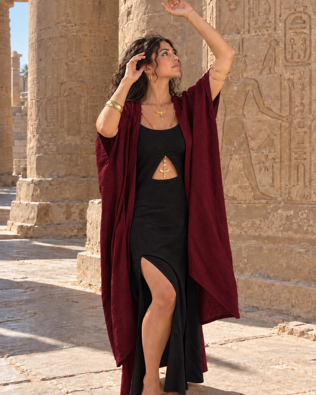 Key of Life & Eye of Horus Robe of Alchemy - wine linen