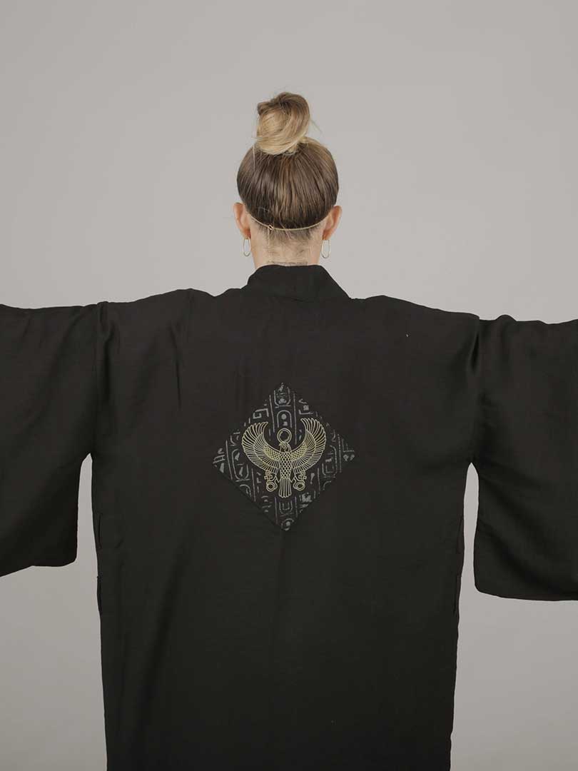 Horus Mystic Ankh Kimono black linen