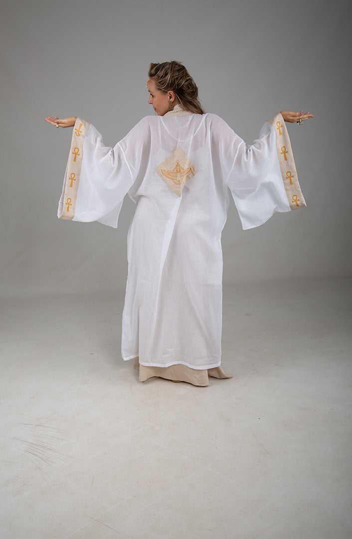 Isis Circle of Light Mystic Ankh Kimono white cotton