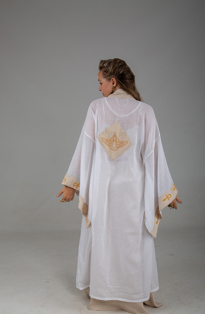 Isis Circle of Light Mystic Ankh Kimono white cotton