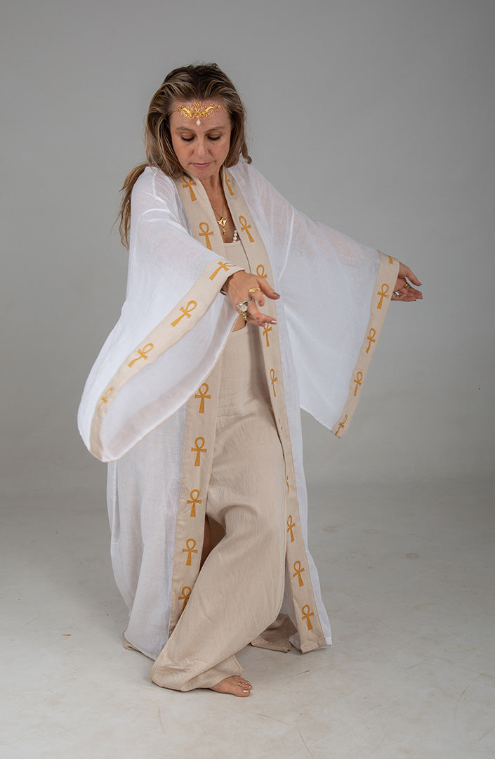 Isis Circle of Light Mystic Ankh Kimono white cotton
