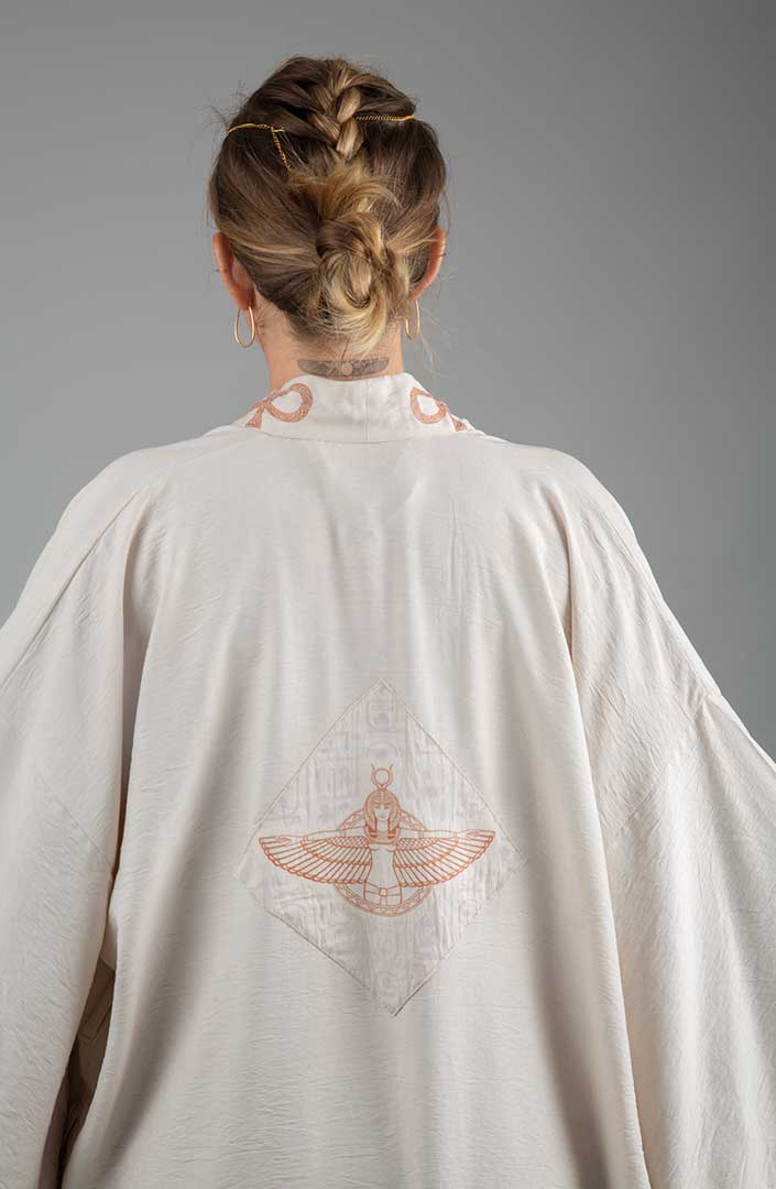 Isis Circle of Light Mystic Ankh front Kimono light sand linen