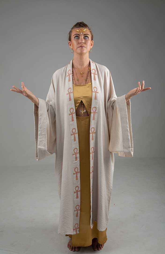 Isis Circle of Light Mystic Ankh front Kimono light sand linen