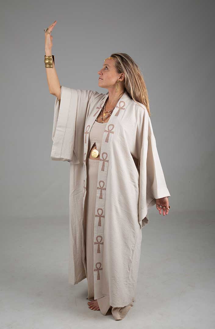 Key of Life Mystic Ankh front Kimono sand linen