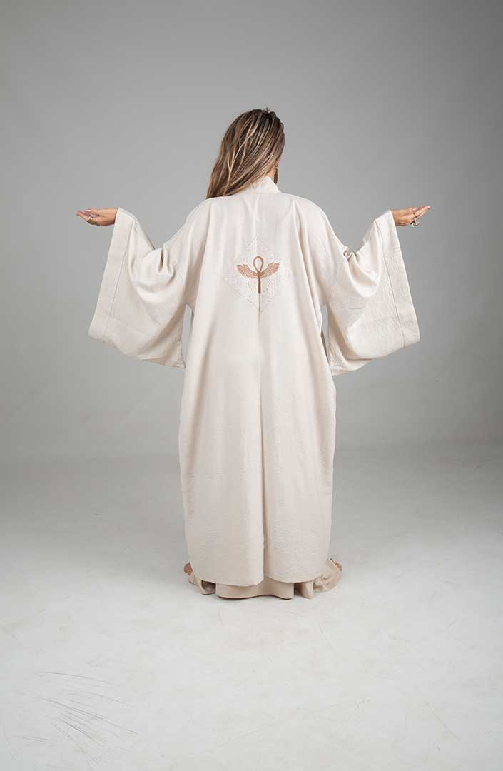 Key of Life Mystic Ankh front Kimono sand linen