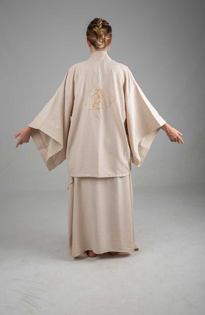 Lotus Priestess Gold Ninja Kimono light sand linen