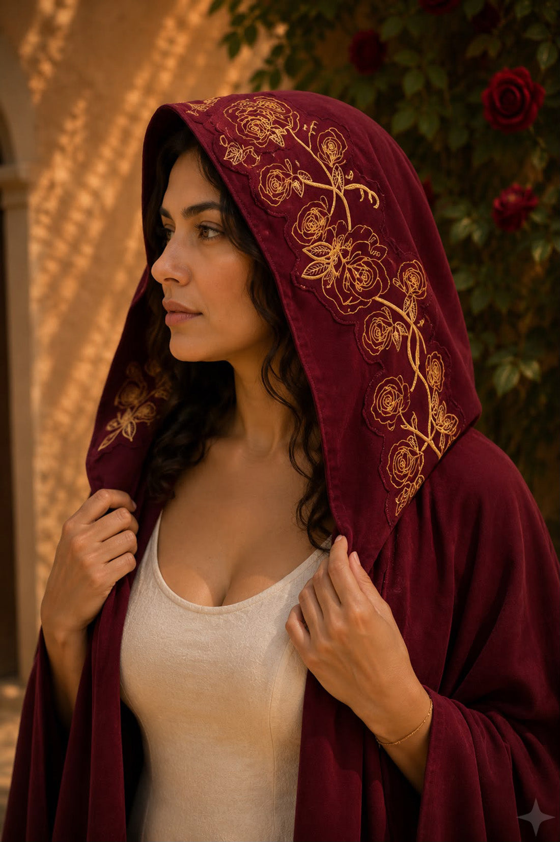 Rose & Thorn Mantle • Wine Gold