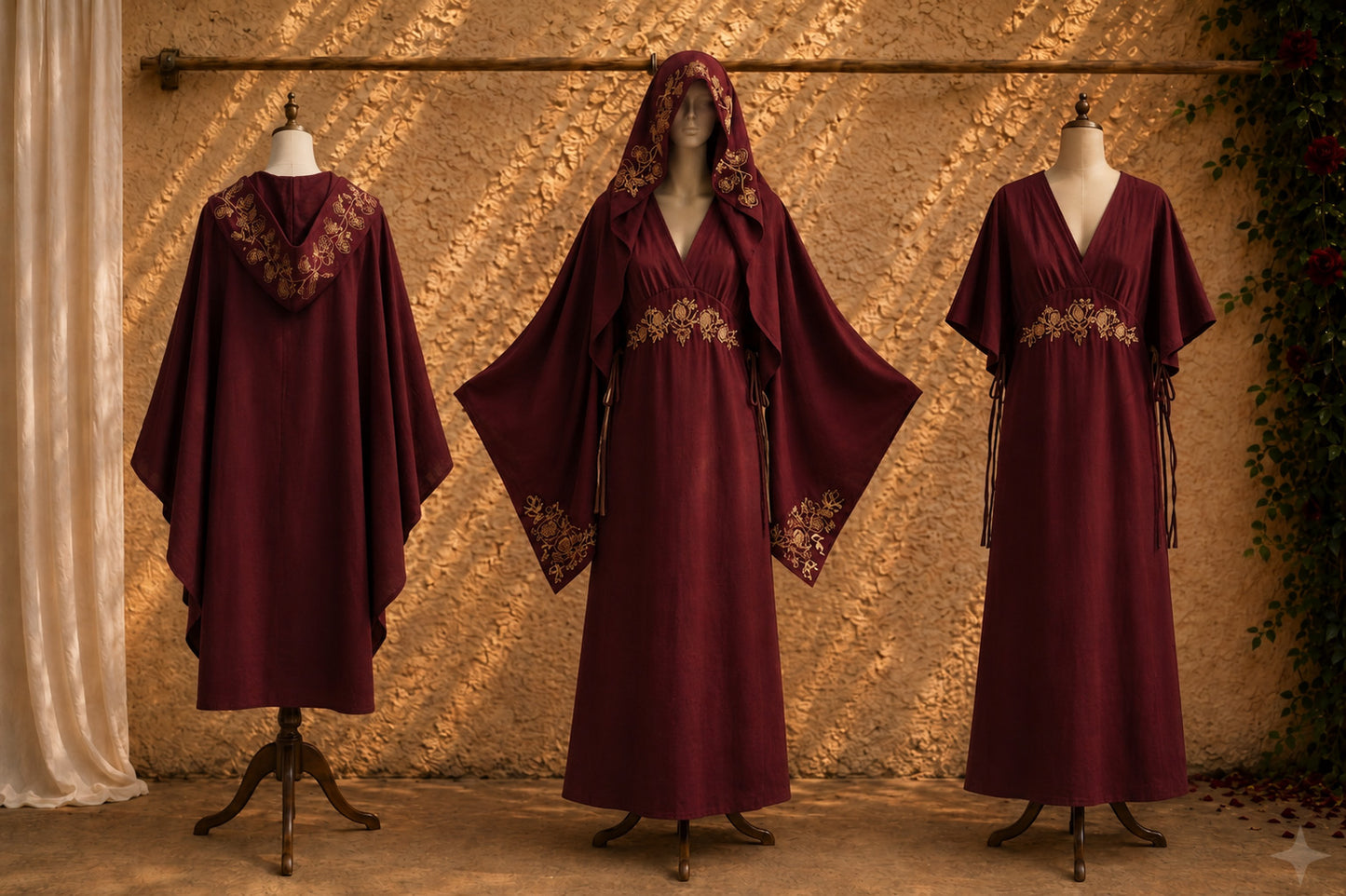 # Golden Magdalene Rose Ceremonial Ensemble • Wine Gold