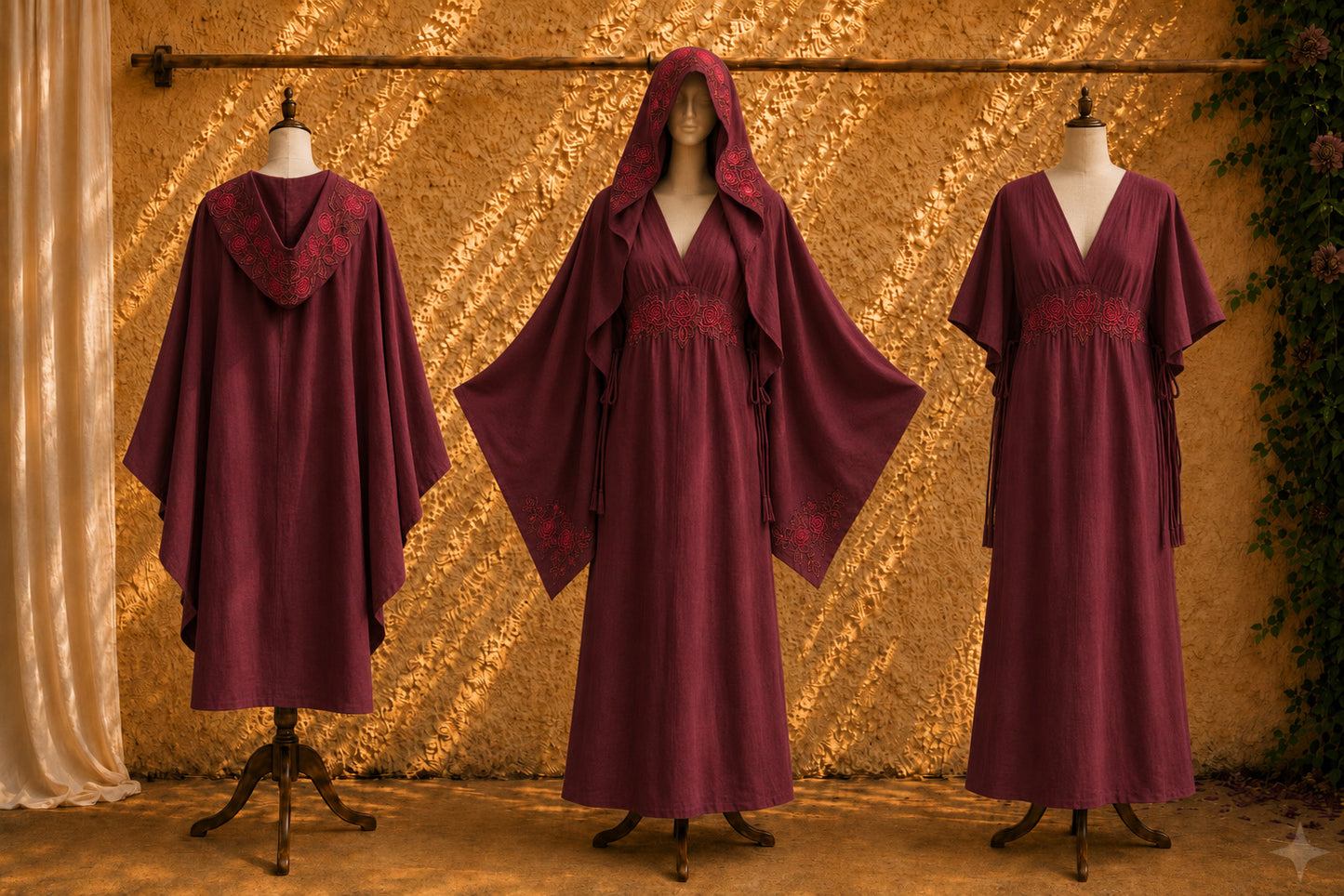 Rose & Thorn Mantle • Wine Red