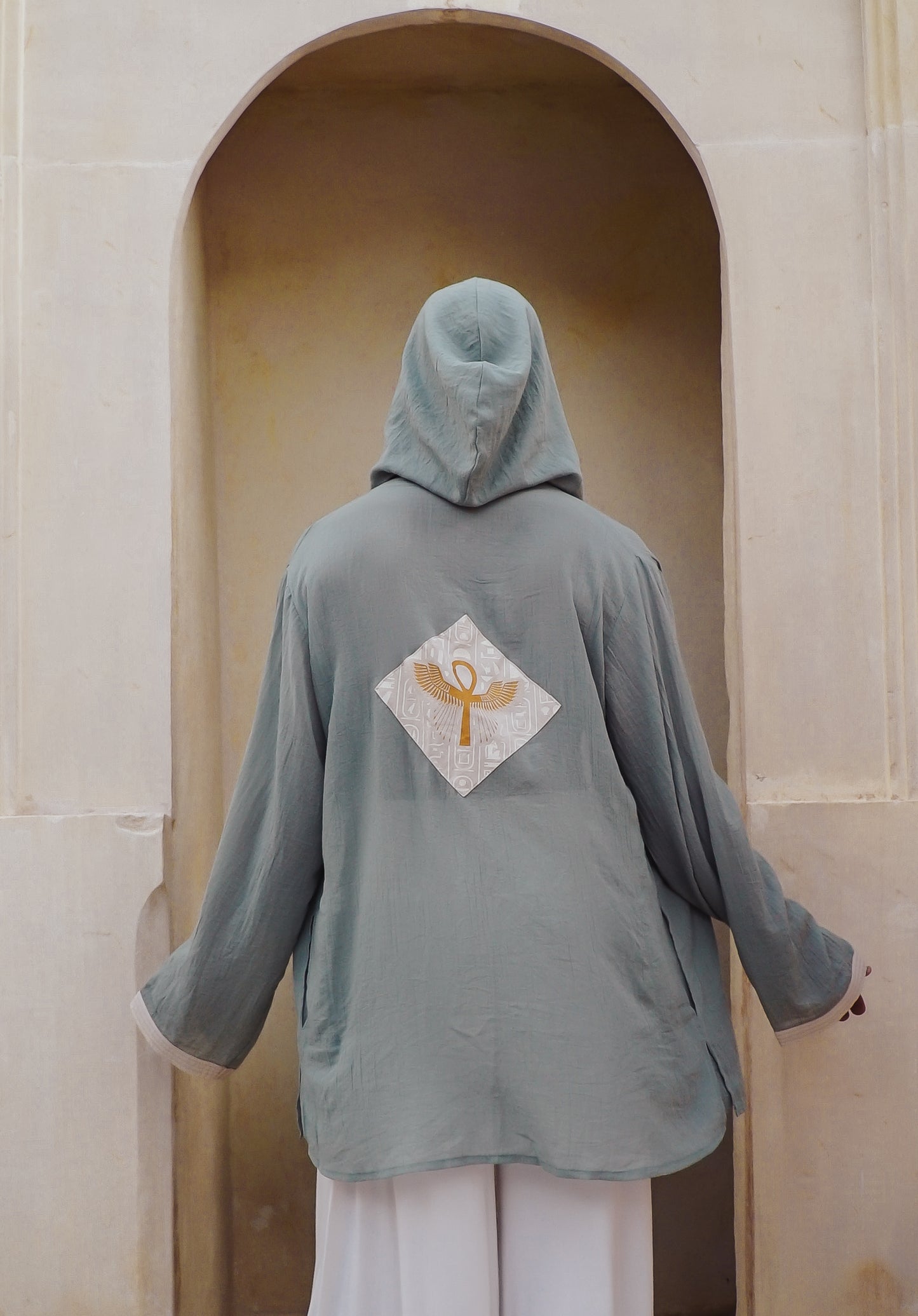 Sage green turkish cotton key of life unisex mans hoodie