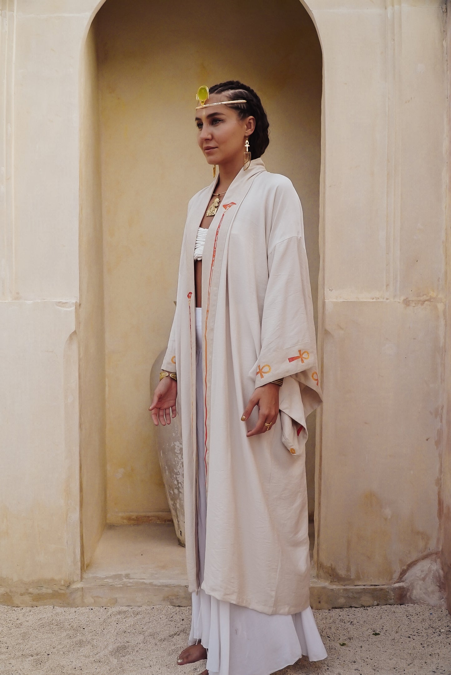 Sekhmet fire lotus ankh  long linen kimono....