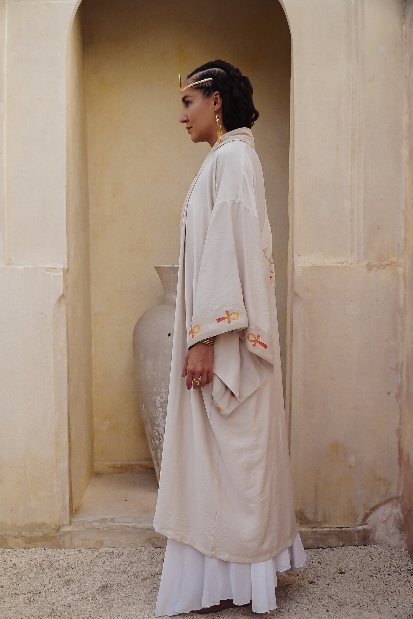 Sekhmet fire lotus ankh  long linen kimono....