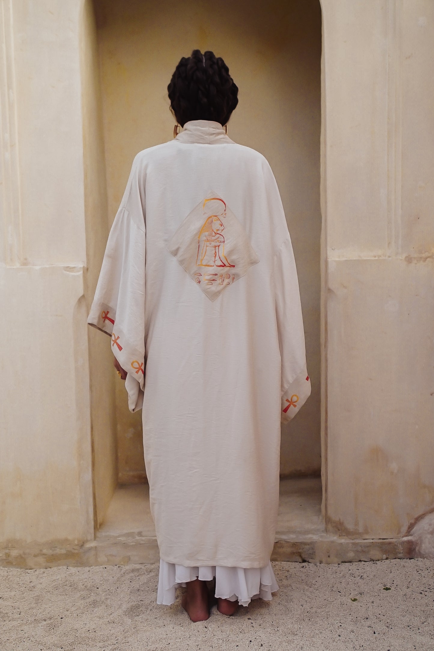 Sekhmet fire lotus ankh  long linen kimono....
