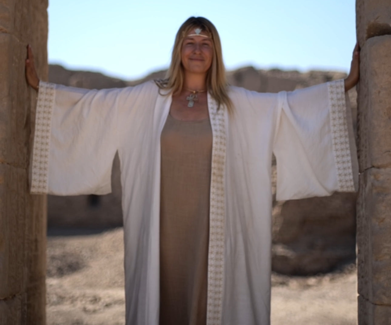 Embroidered dendara star hathor long kimono