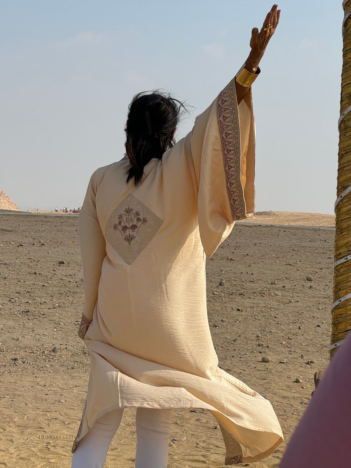 Embroidered Sand Cream Lotus Kimono