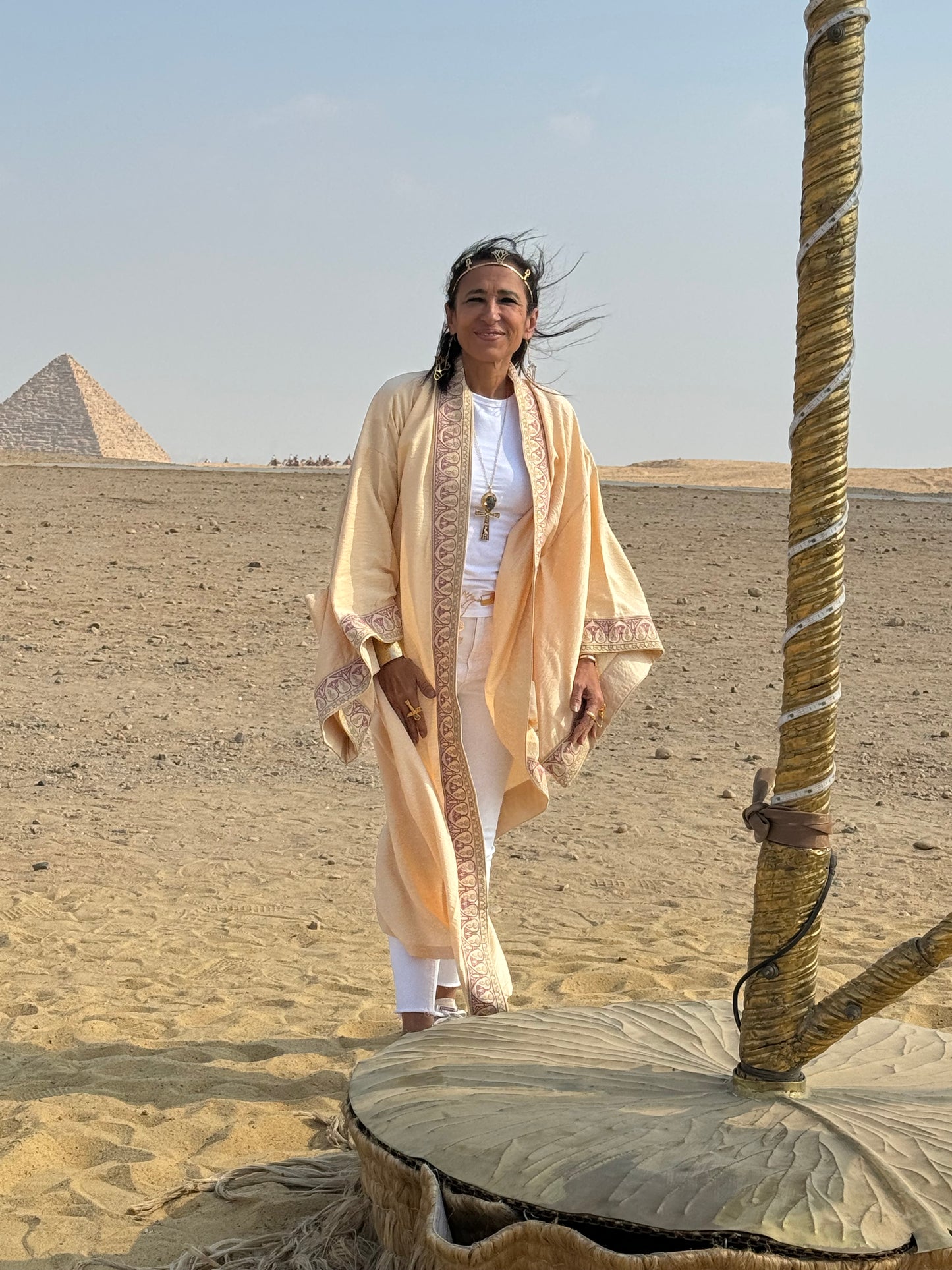 Embroidered Sand Cream Lotus Kimono