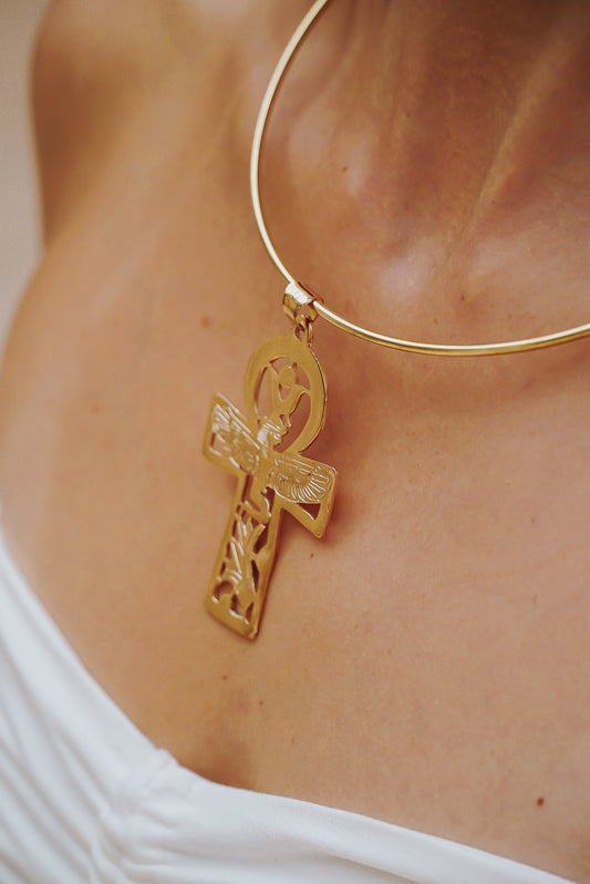 Ankh Auset Hathor lotus pendant ....