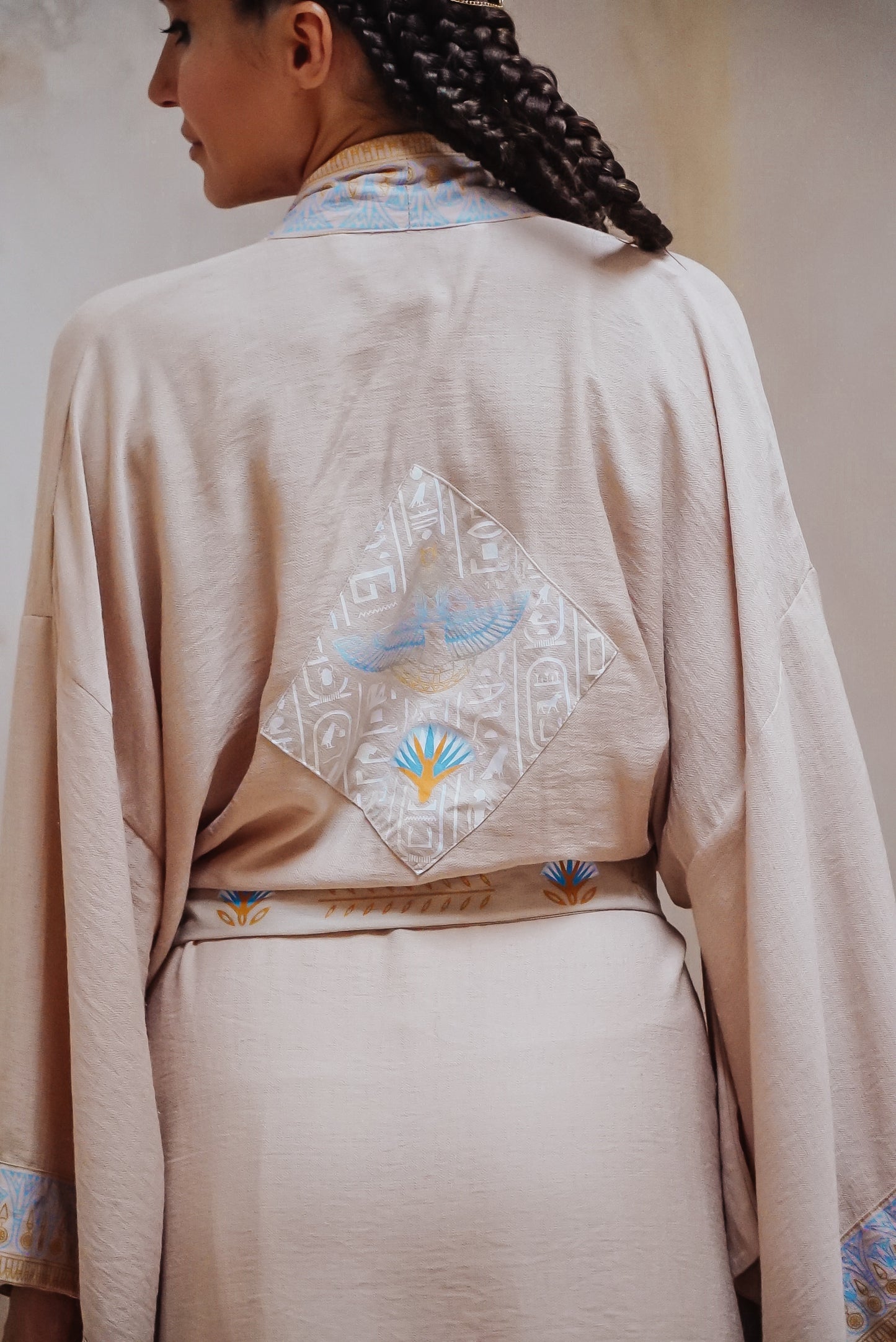 Isis Auset Lotus offering sand linen long kimono