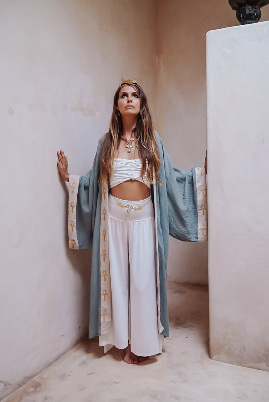 Sage green turkish cotton lotus priestess ankh long kimono