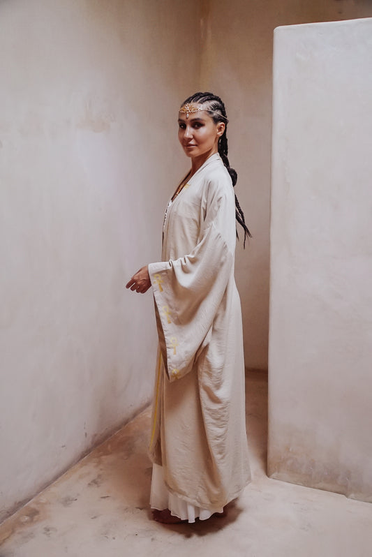 Gold Sekhmet lotus long kimono