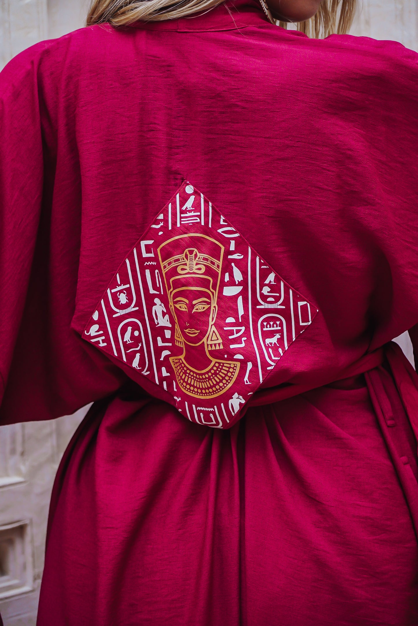 Nefrititi Ankh Scarlet Red Linen Kimono