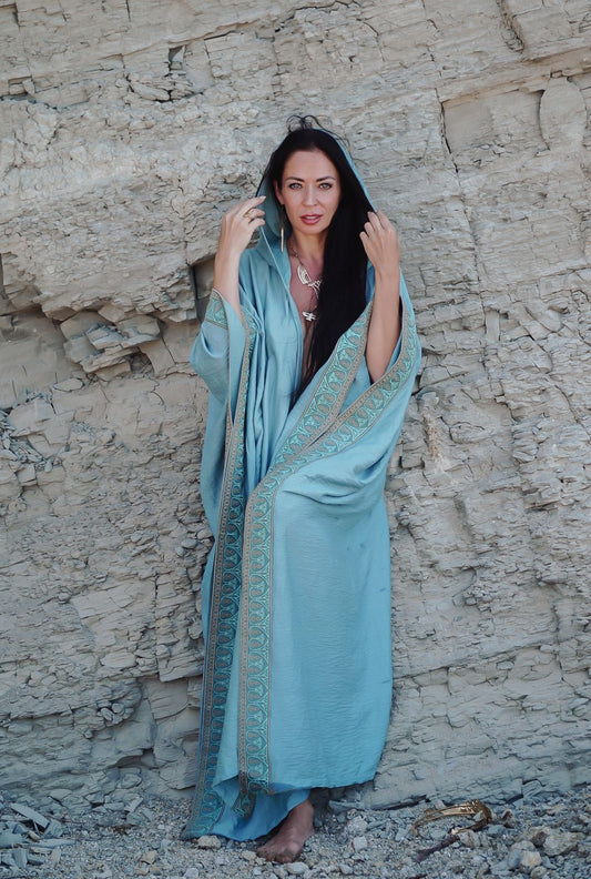 The Lotus of the Sacred Waters • Teal Blue Ceremonial Cape