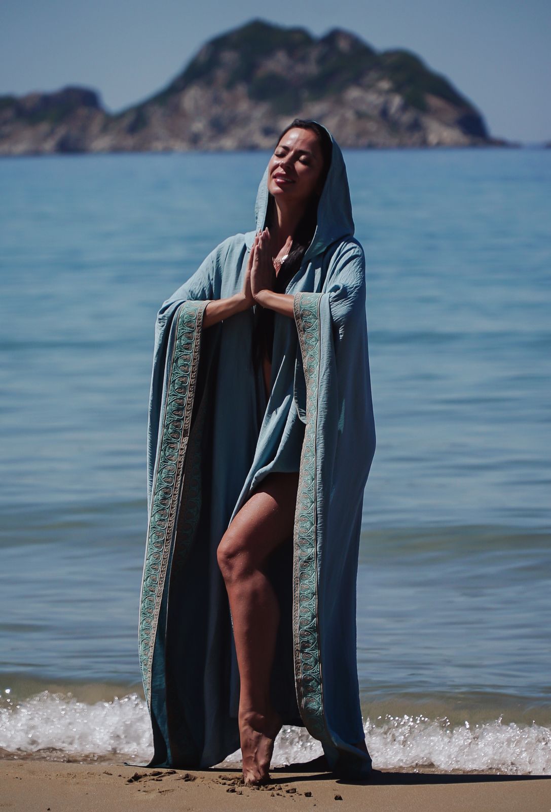 The Lotus of the Sacred Waters • Teal Blue Ceremonial Cape