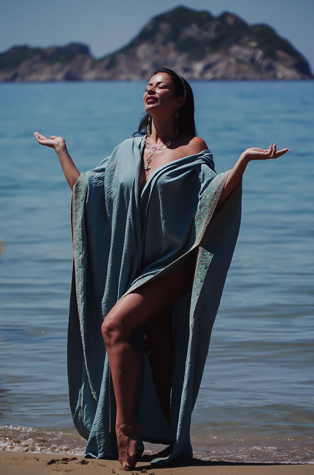 The Lotus of the Sacred Waters • Teal Blue Ceremonial Cape
