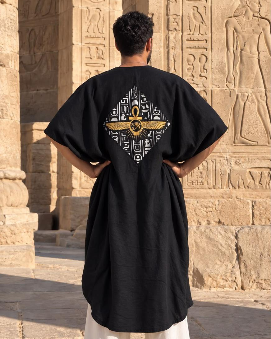 Key of Life & Eye of Horus Robe of Alchemy - black linen