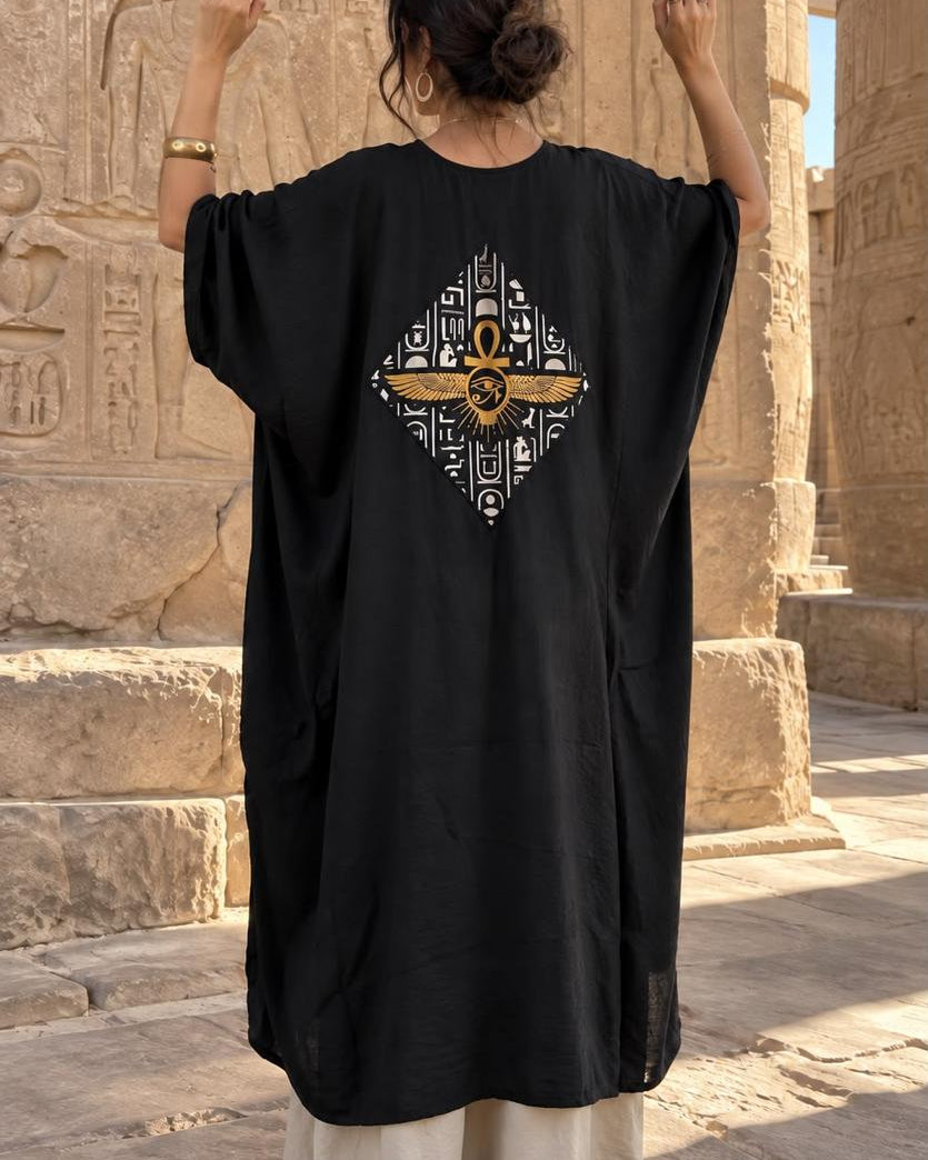 Key of Life & Eye of Horus Robe of Alchemy - black linen