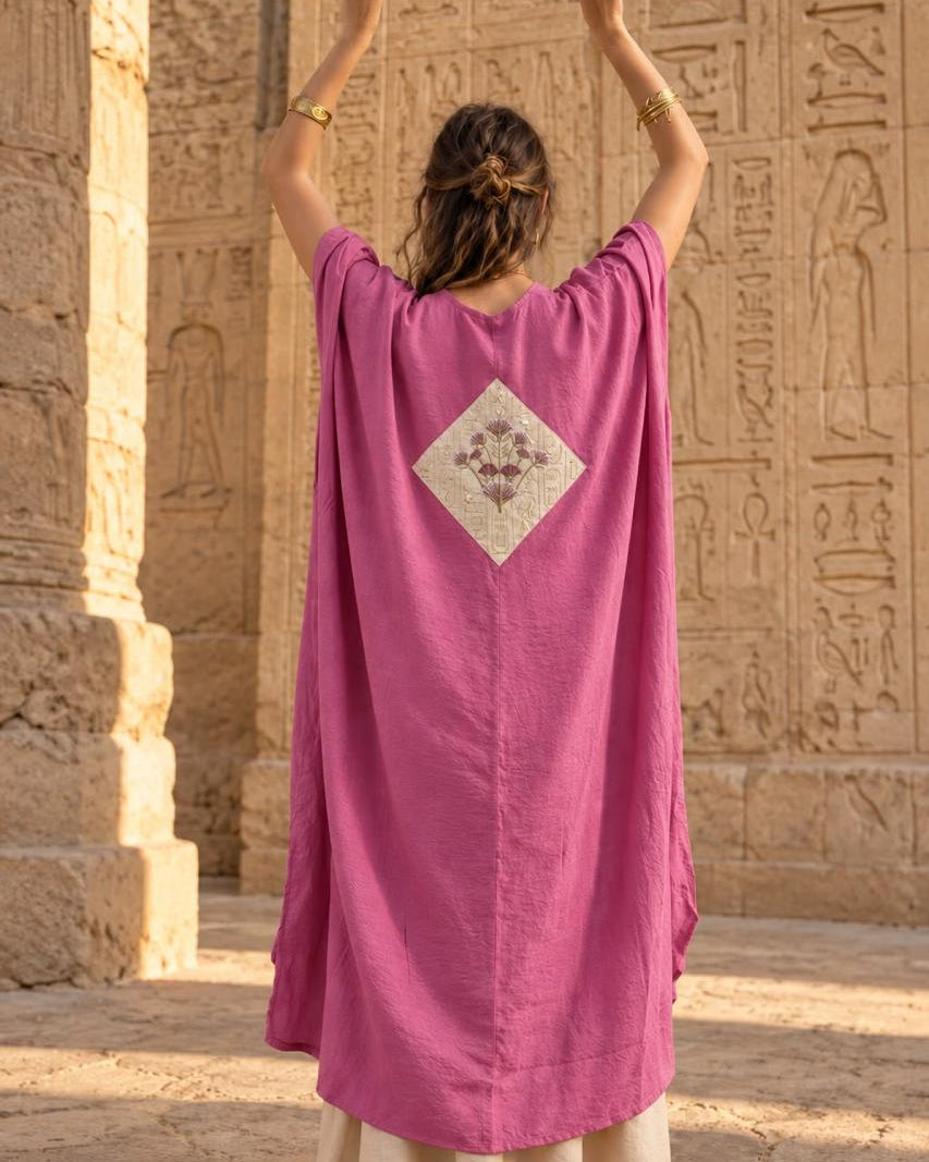 pink linen embroidered lotus robe