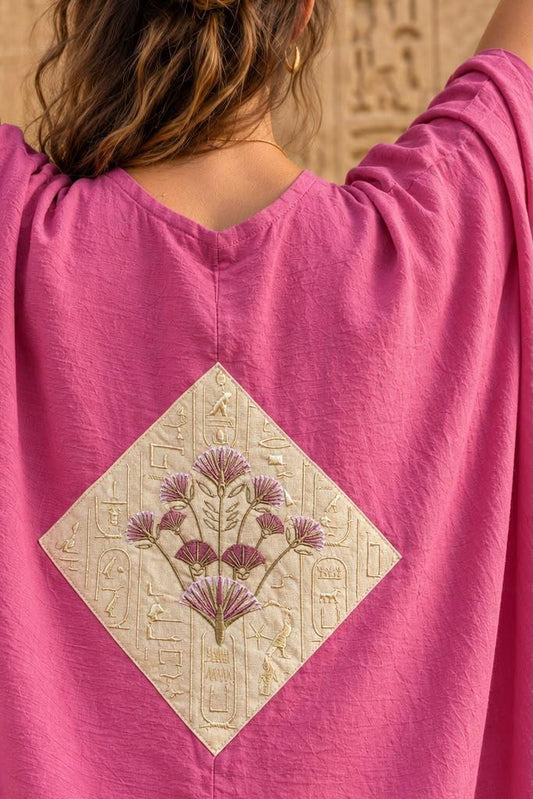pink linen embroidered lotus robe