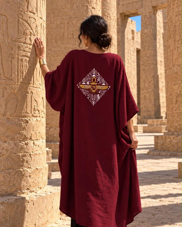 Key of Life & Eye of Horus Robe of Alchemy - wine linen