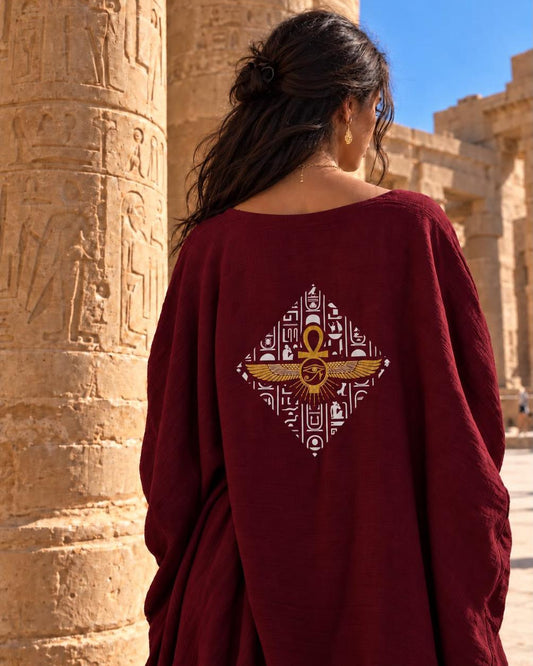 Key of Life & Eye of Horus Robe of Alchemy - wine linen