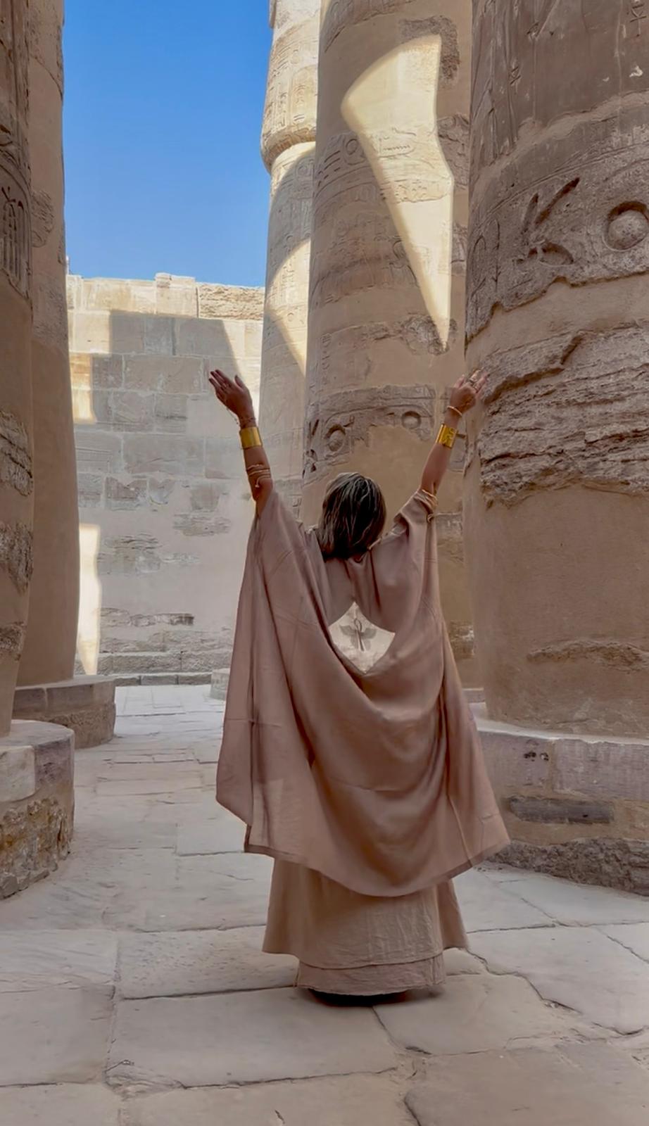Exclusive limited edition bone cotton embroidered Isis robe