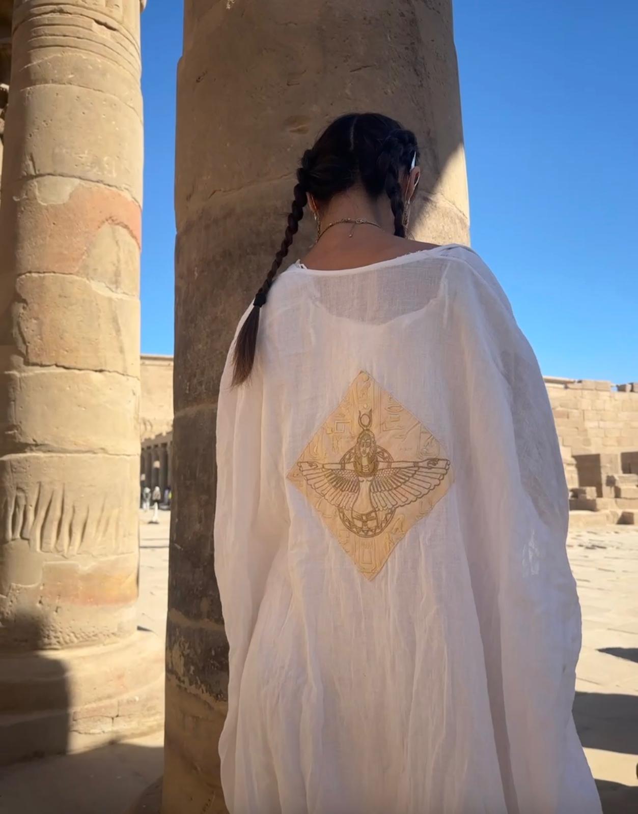 Exclusive white cotton embroidered galactic Isis robe