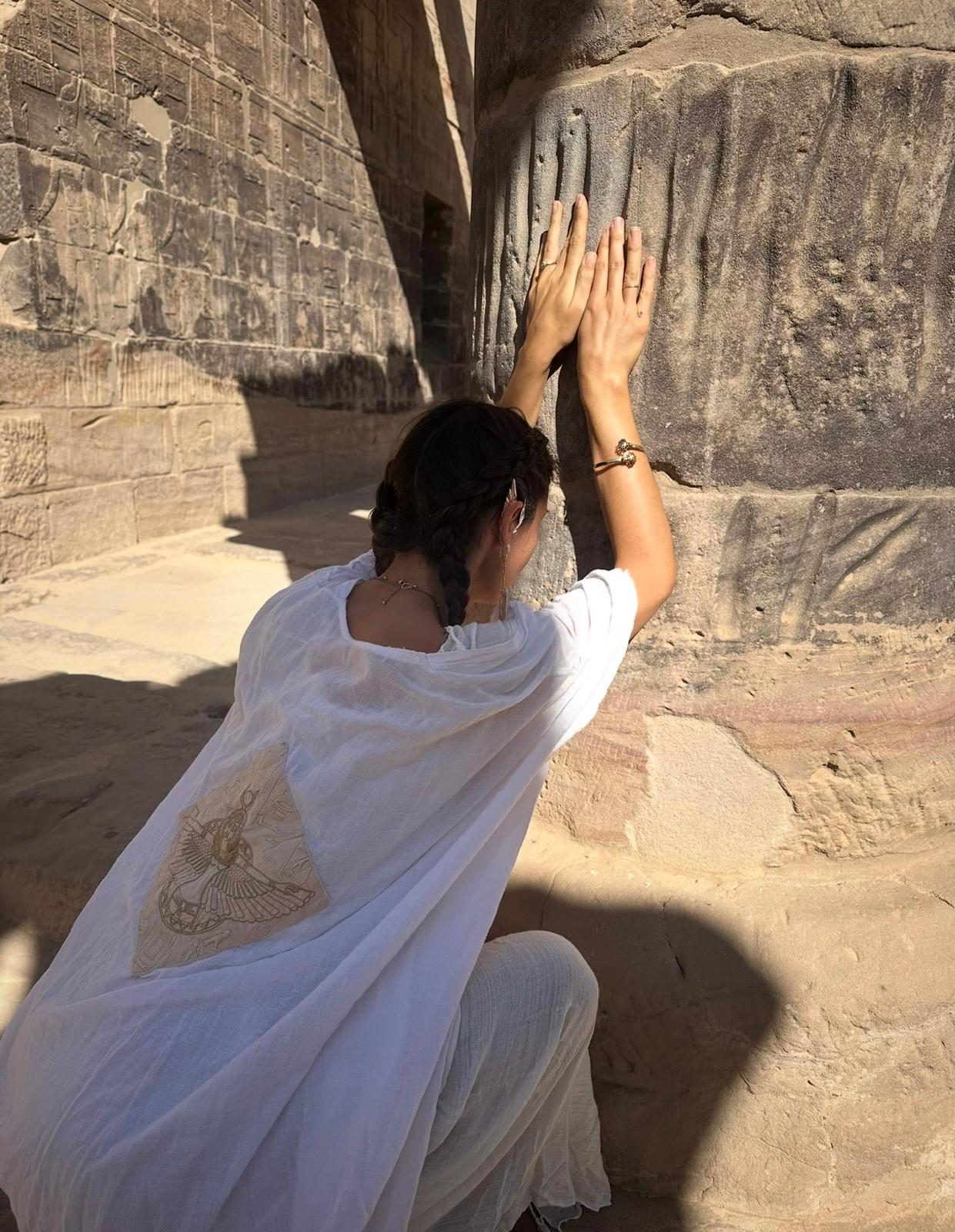 Exclusive white cotton embroidered galactic Isis robe