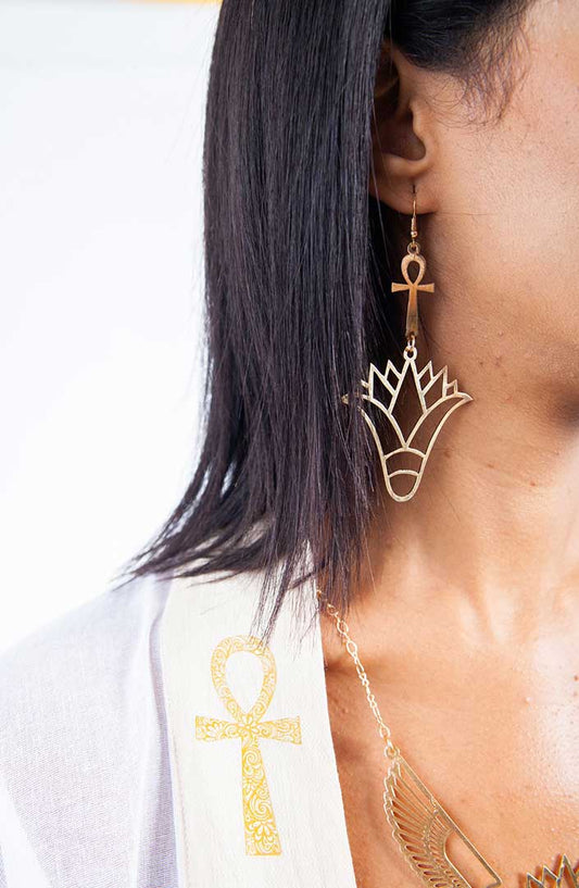 Ankh Lotus Earring