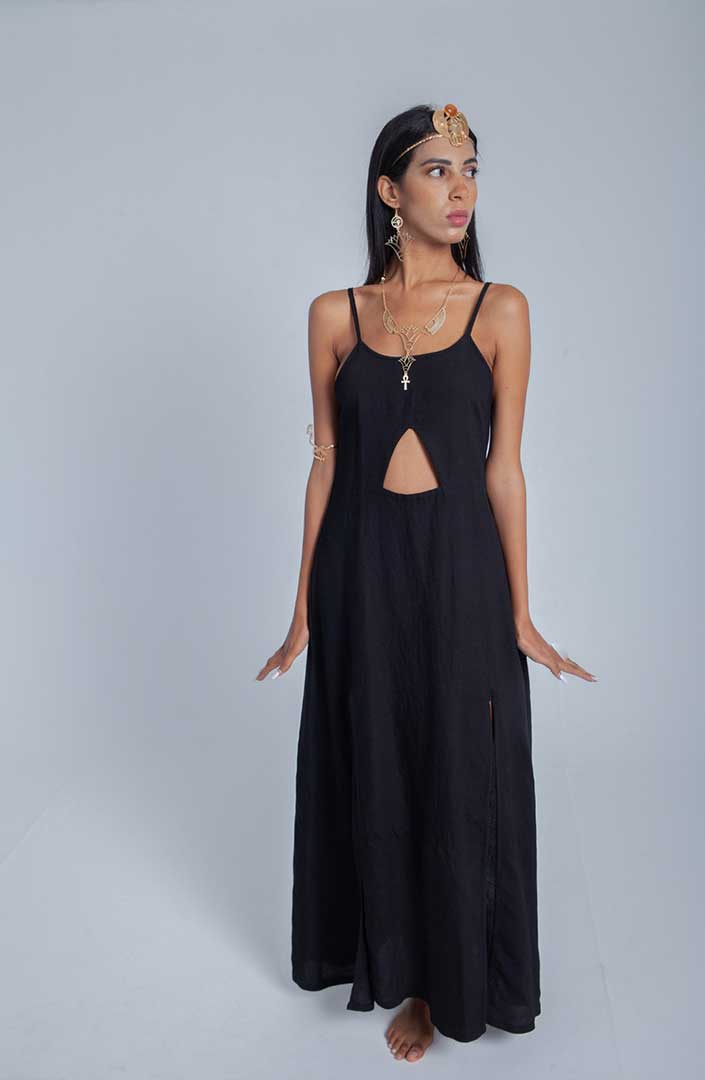 Pyramid Dress in Charcoal Black
