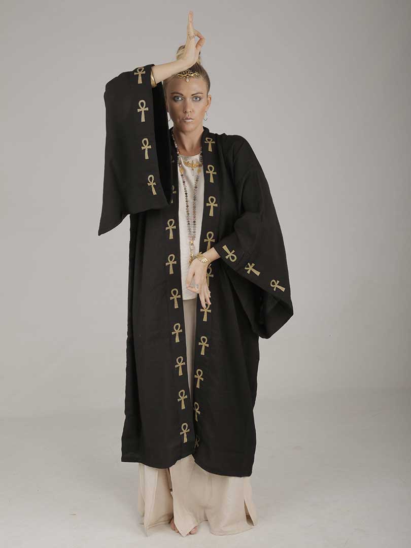 Horus Mystic Ankh Kimono black linen